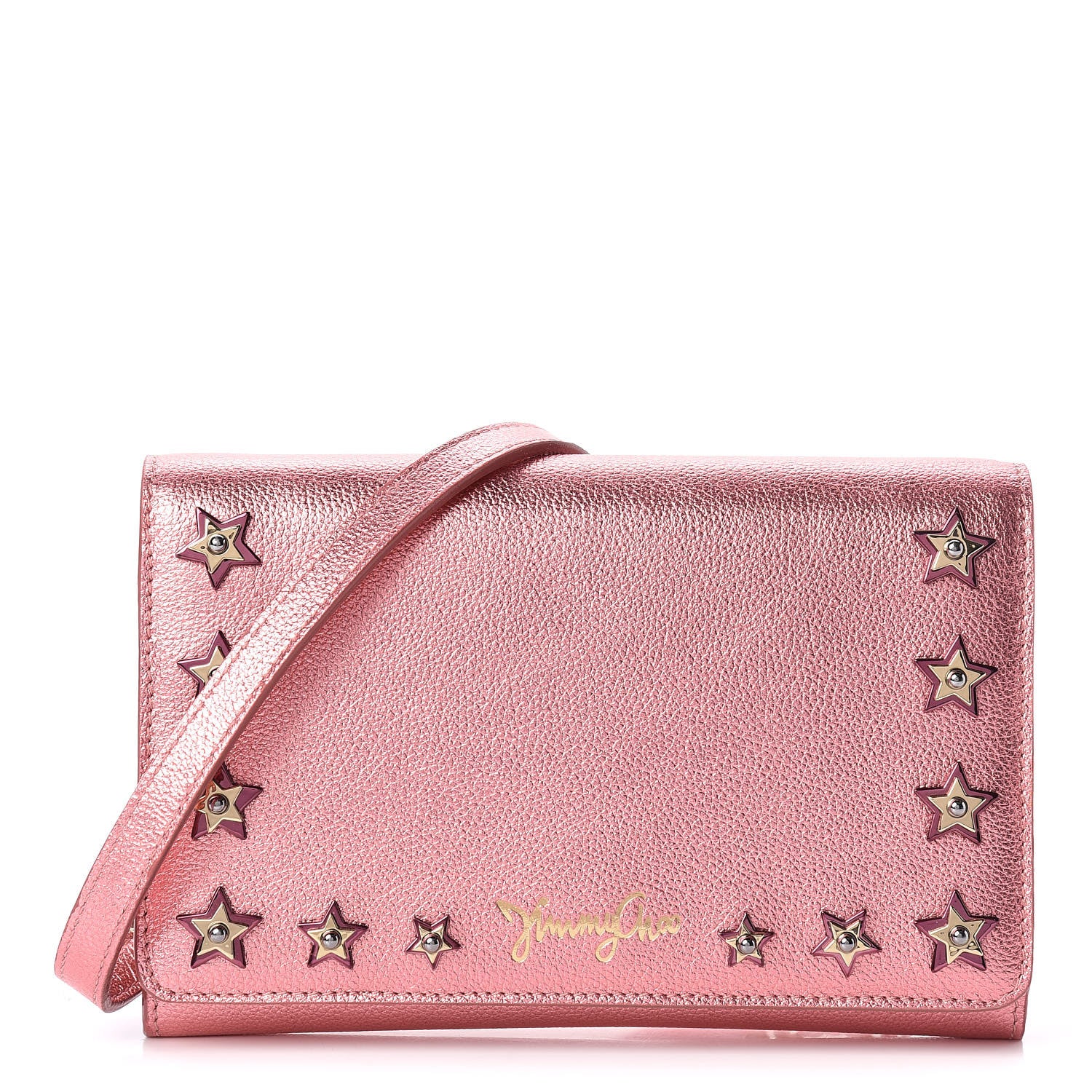 Jimmy Choo Metallic Calfskin Studded Crossbody Bag Pink 1 of 11