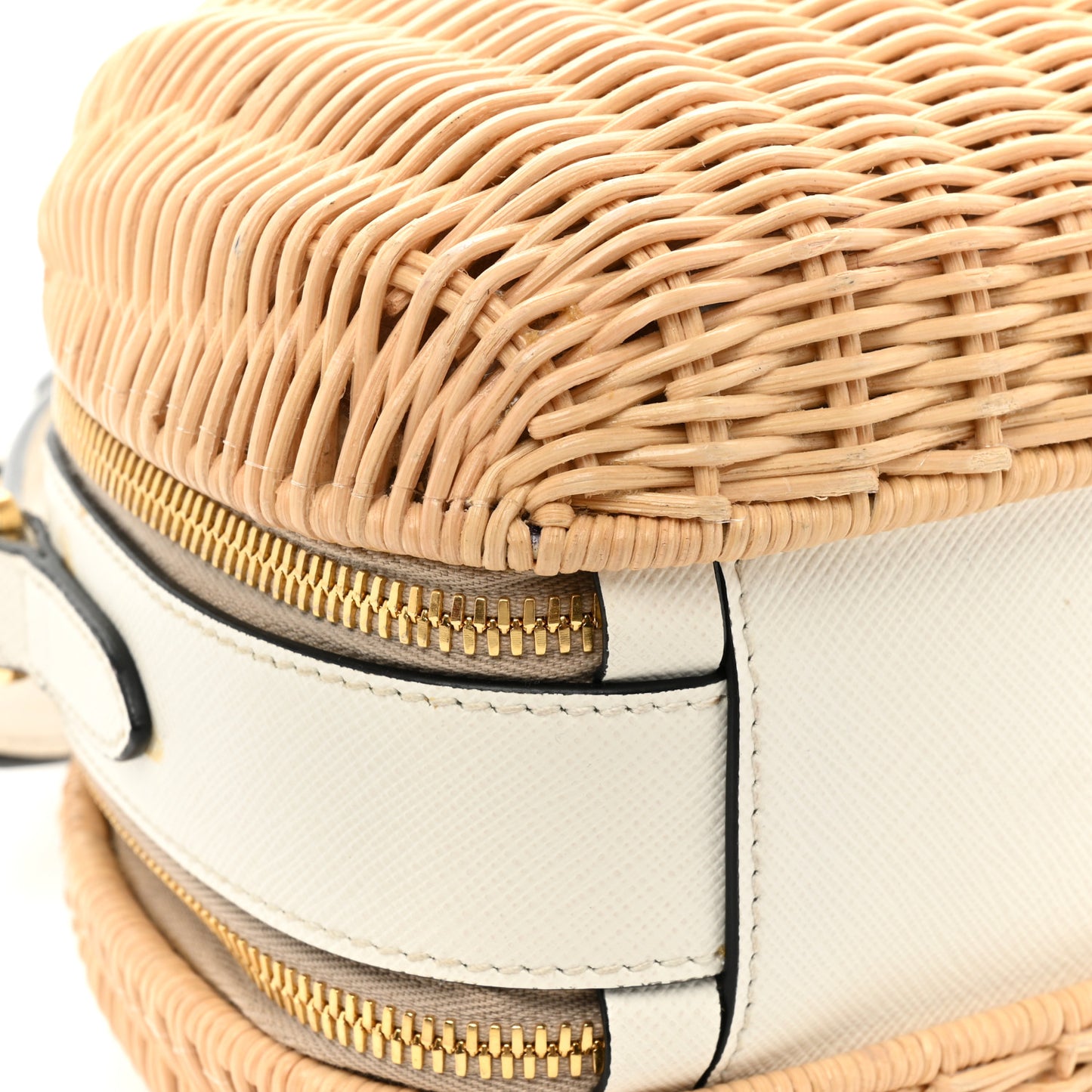 Wicker Saffiano Midolino Odette Top Handle Bag Tan White