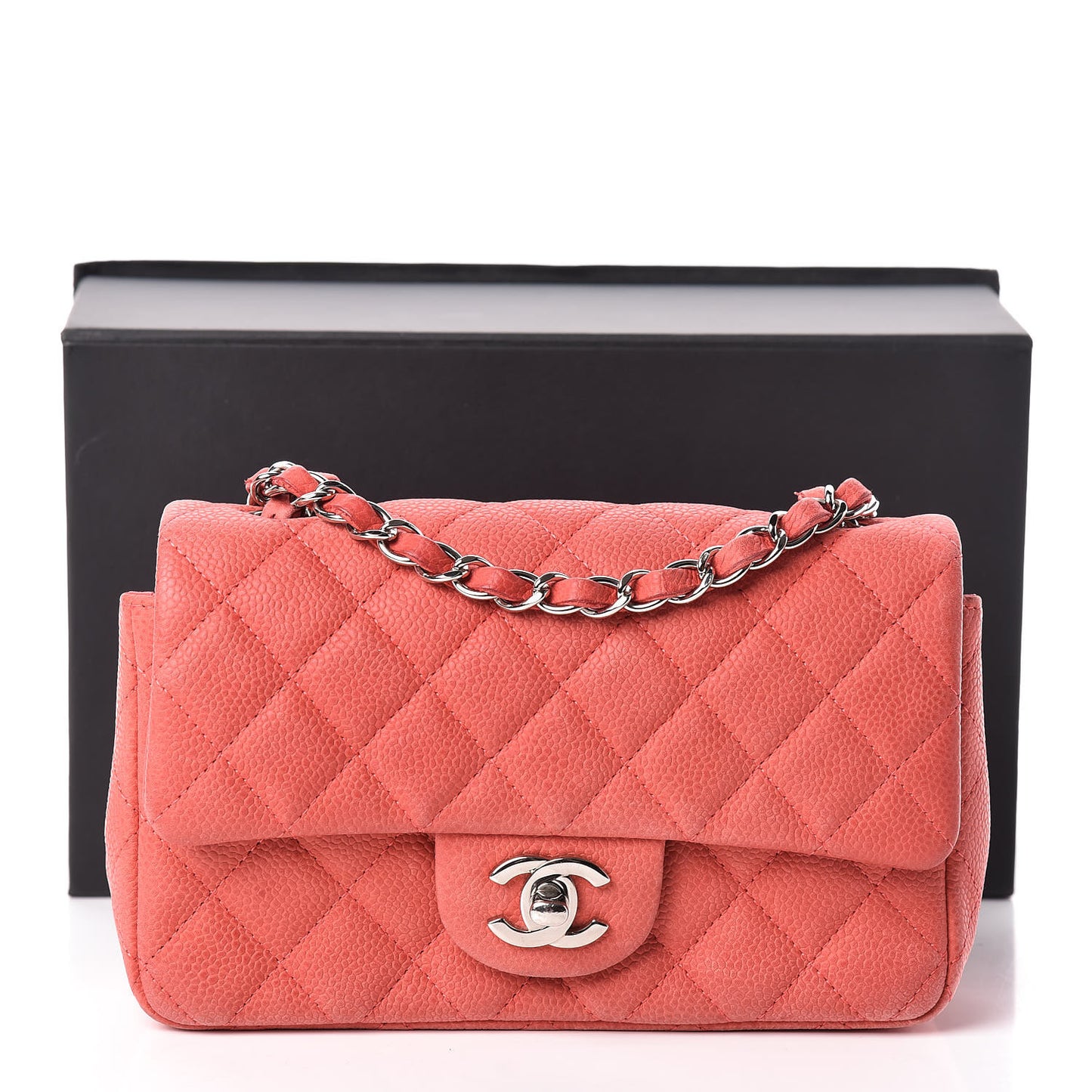 Iridescent Caviar Quilted Mini Rectangular Flap Dark Pink