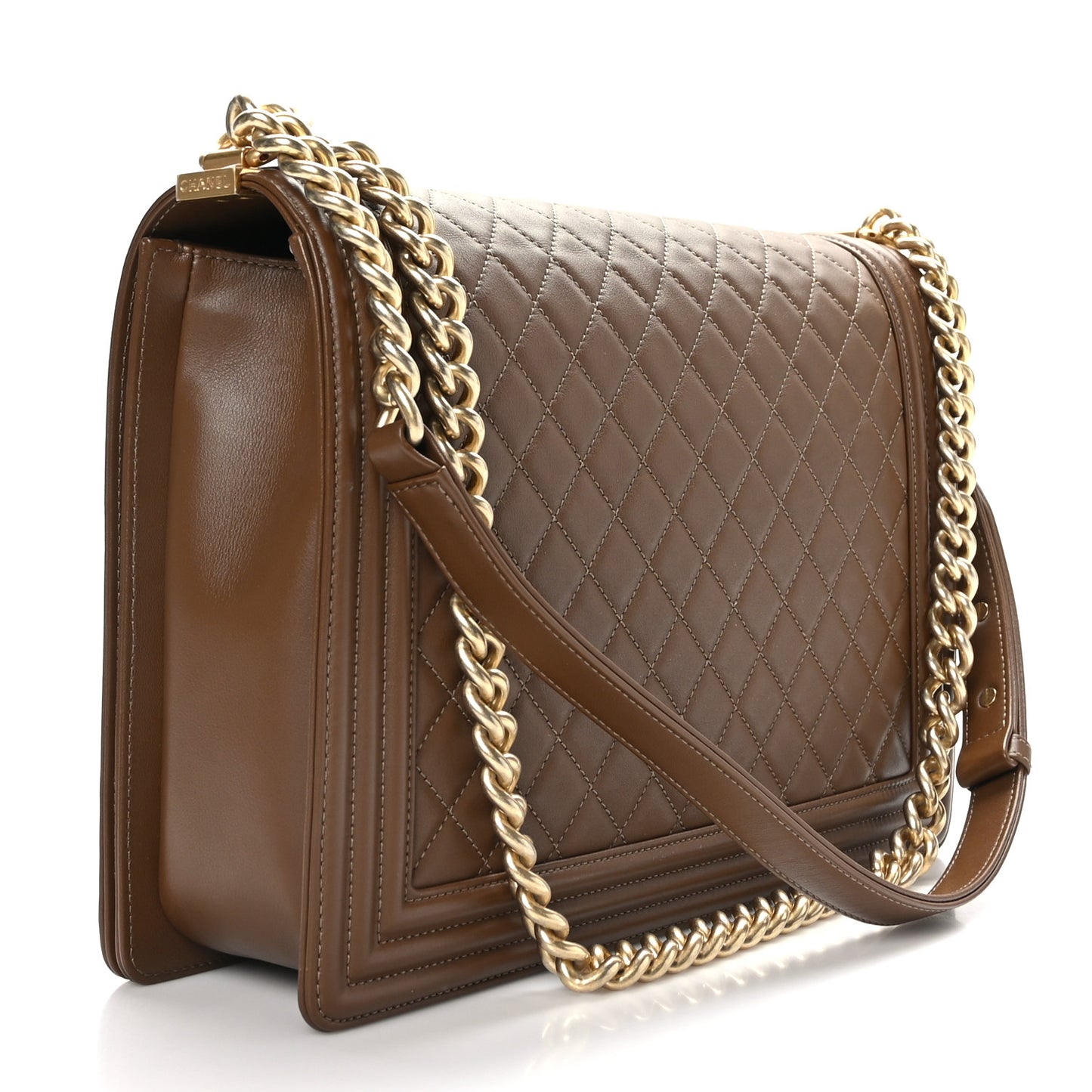 Calfskin Quilted Large Boy Flap Brown