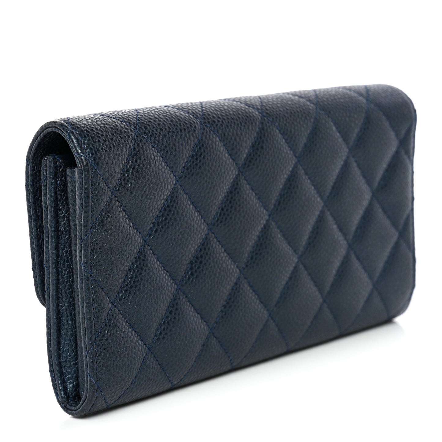 Iridescent Caviar Quilted Large Gusset Flap Wallet Dark Blue