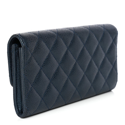 Chanel Iridescent Caviar Quilted Large Gusset Flap Wallet Dark Blue 3 of 11
