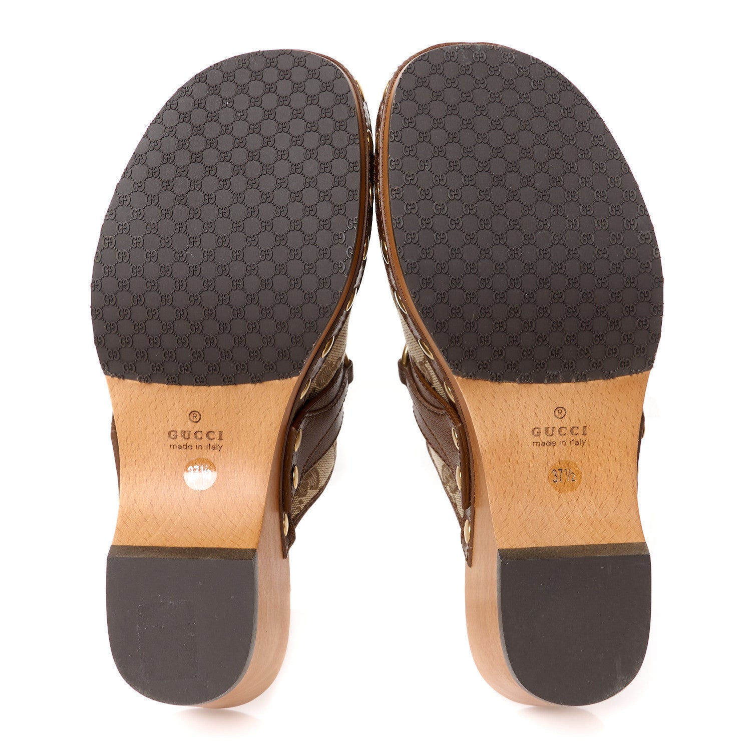 Gucci Monogram Goatskin Horsebit Clog Mules 37.5 Beige Ebony Brown Sugar 5 of 9
