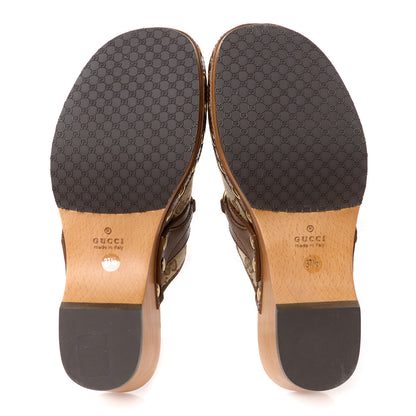 Gucci Monogram Goatskin Horsebit Clog Mules 37.5 Beige Ebony Brown Sugar 5 of 9