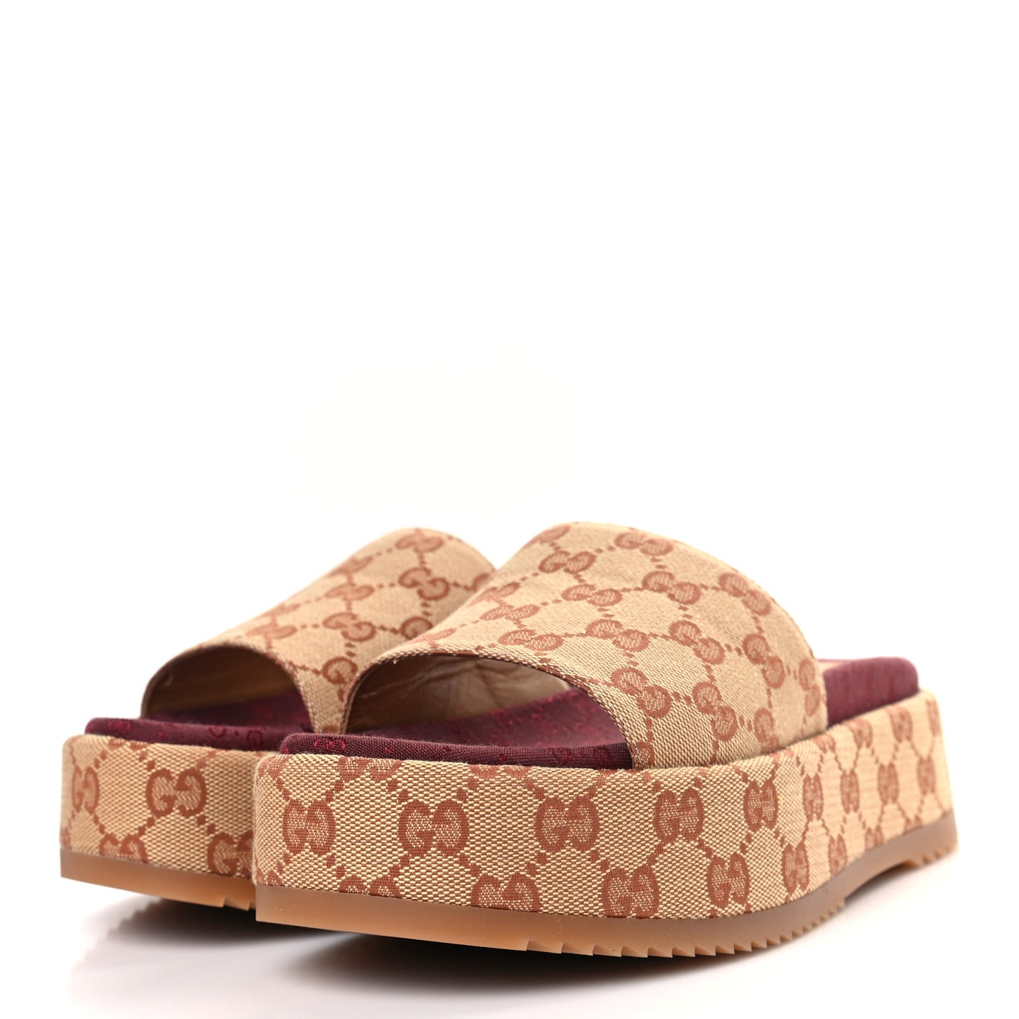 Canvas GG Monogram Angelina Platform Slide Sandals 37.5 Beige Ruggine