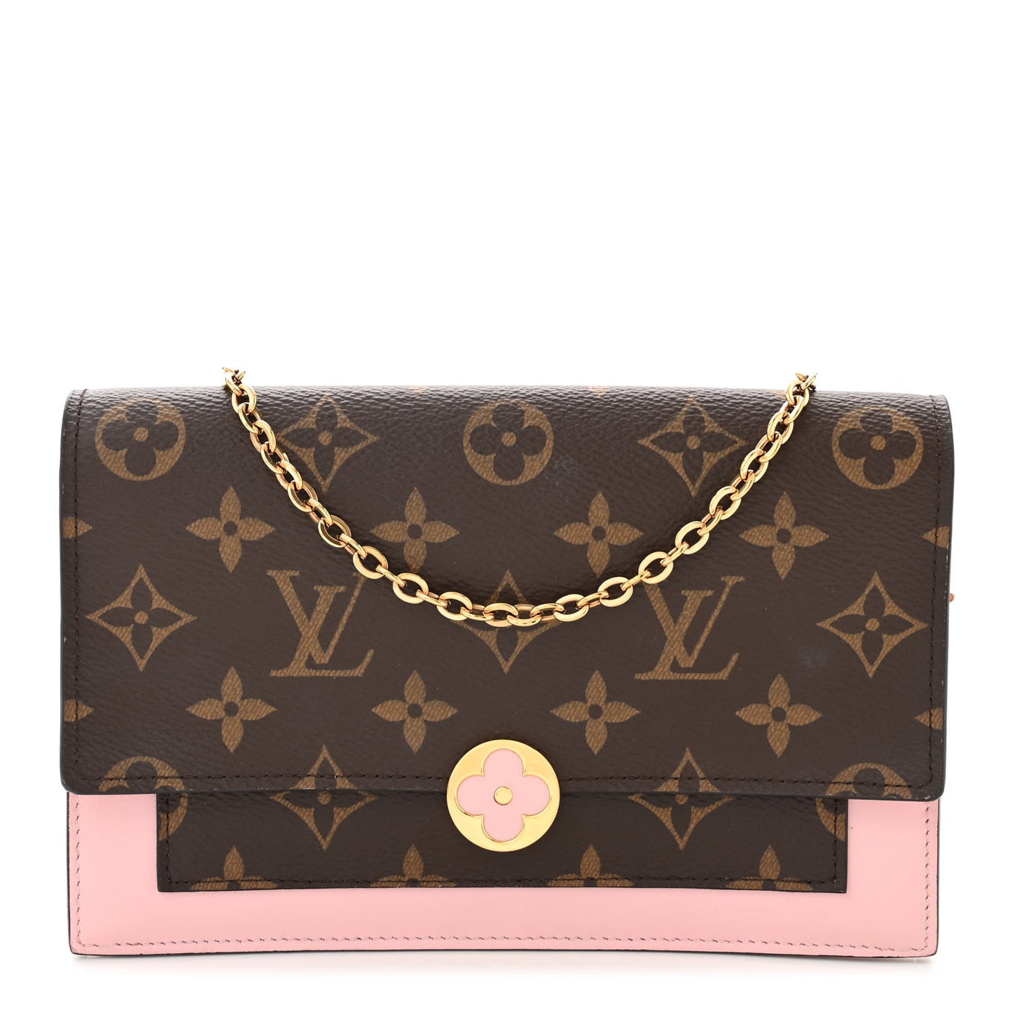 Monogram Flore Chain Wallet Rose Ballerine
