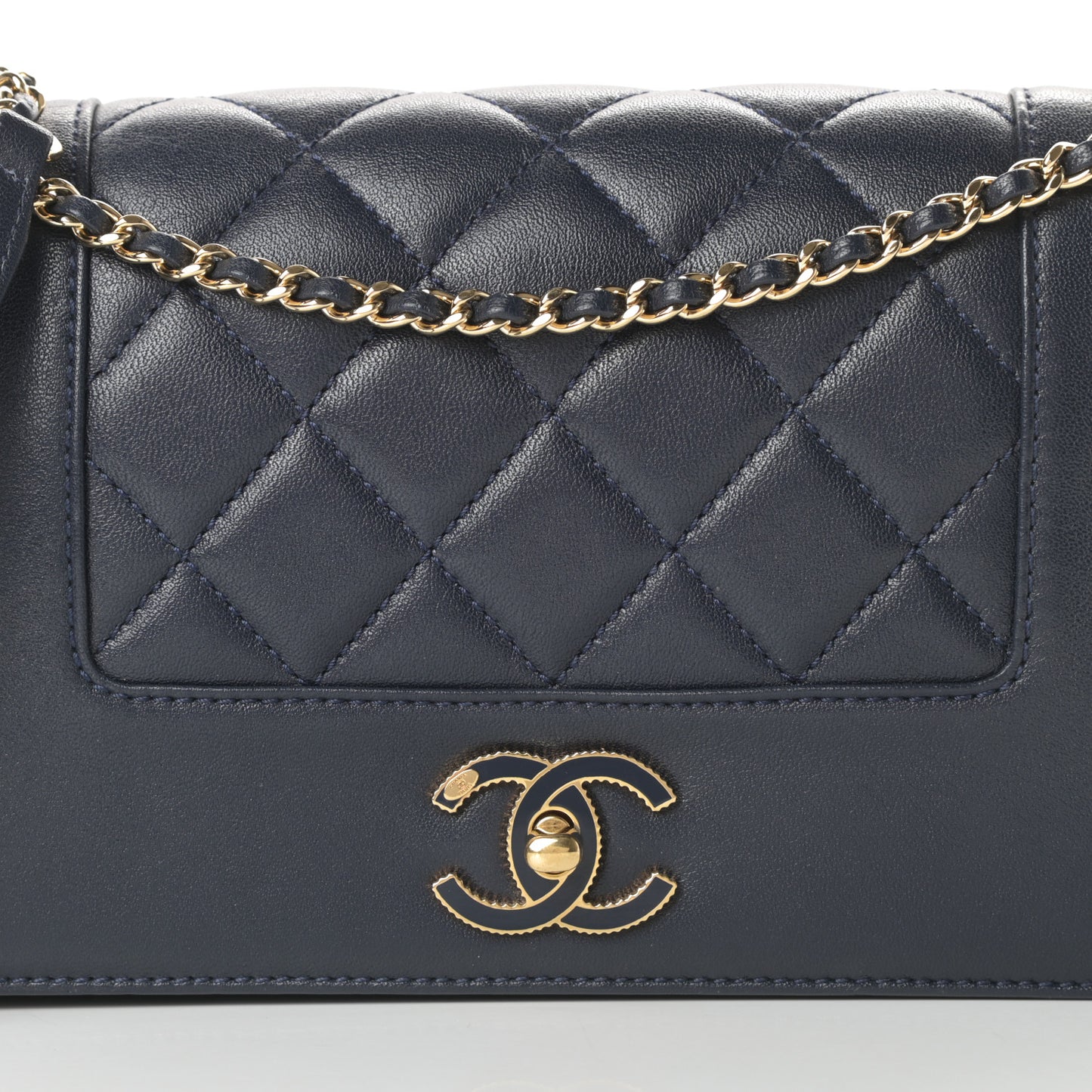 Sheepskin Quilted Medium Vintage Mademoiselle Flap Dark Navy