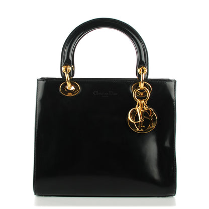 Christian Dior Vintage Patent Medium Lady Dior Black 1 of 7