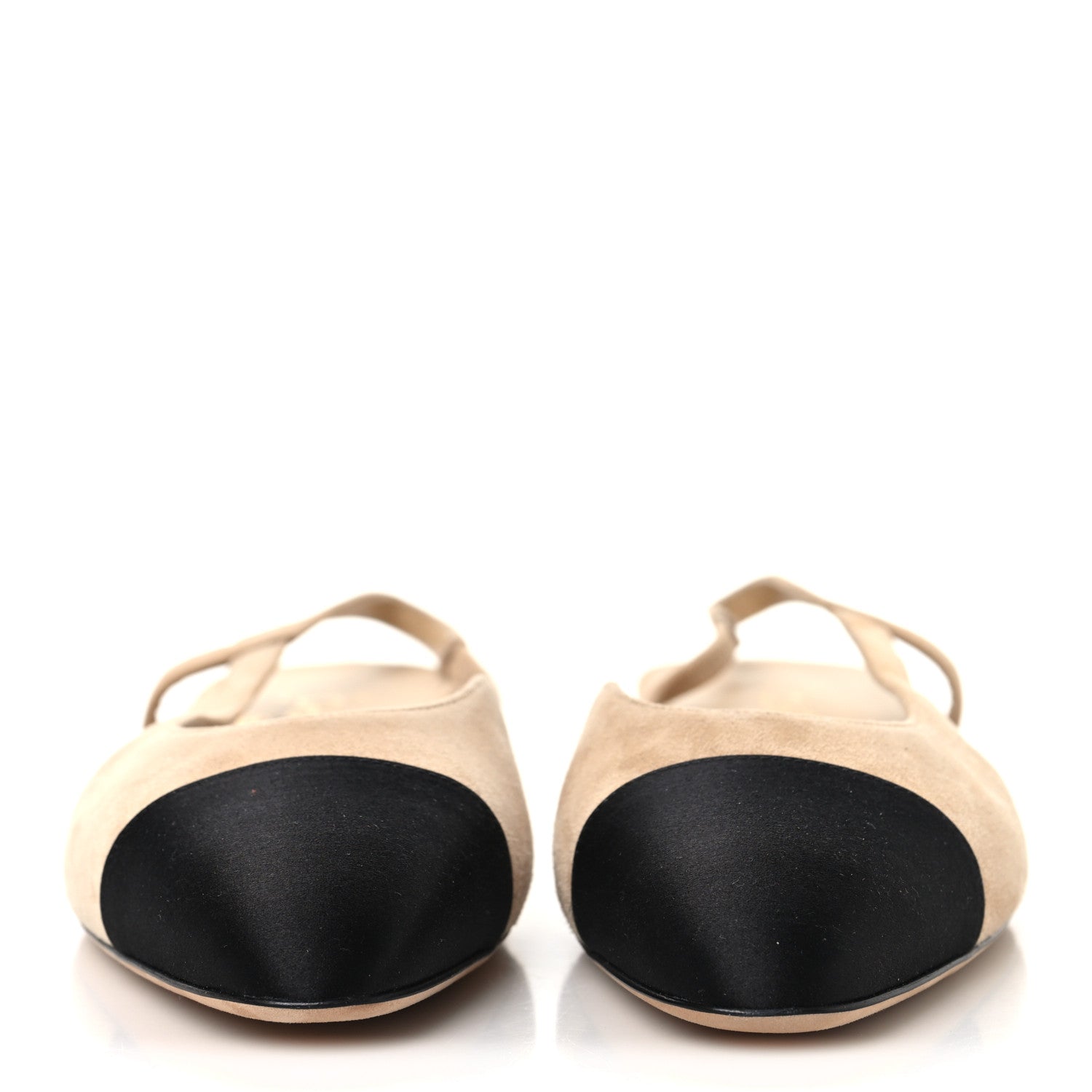 Chanel Suede Cap Toe CC Slingback Flats 37 Beige Black 3 of 9