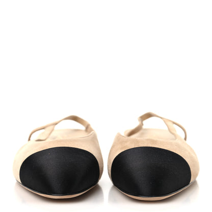 Chanel Suede Cap Toe CC Slingback Flats 37 Beige Black 3 of 9