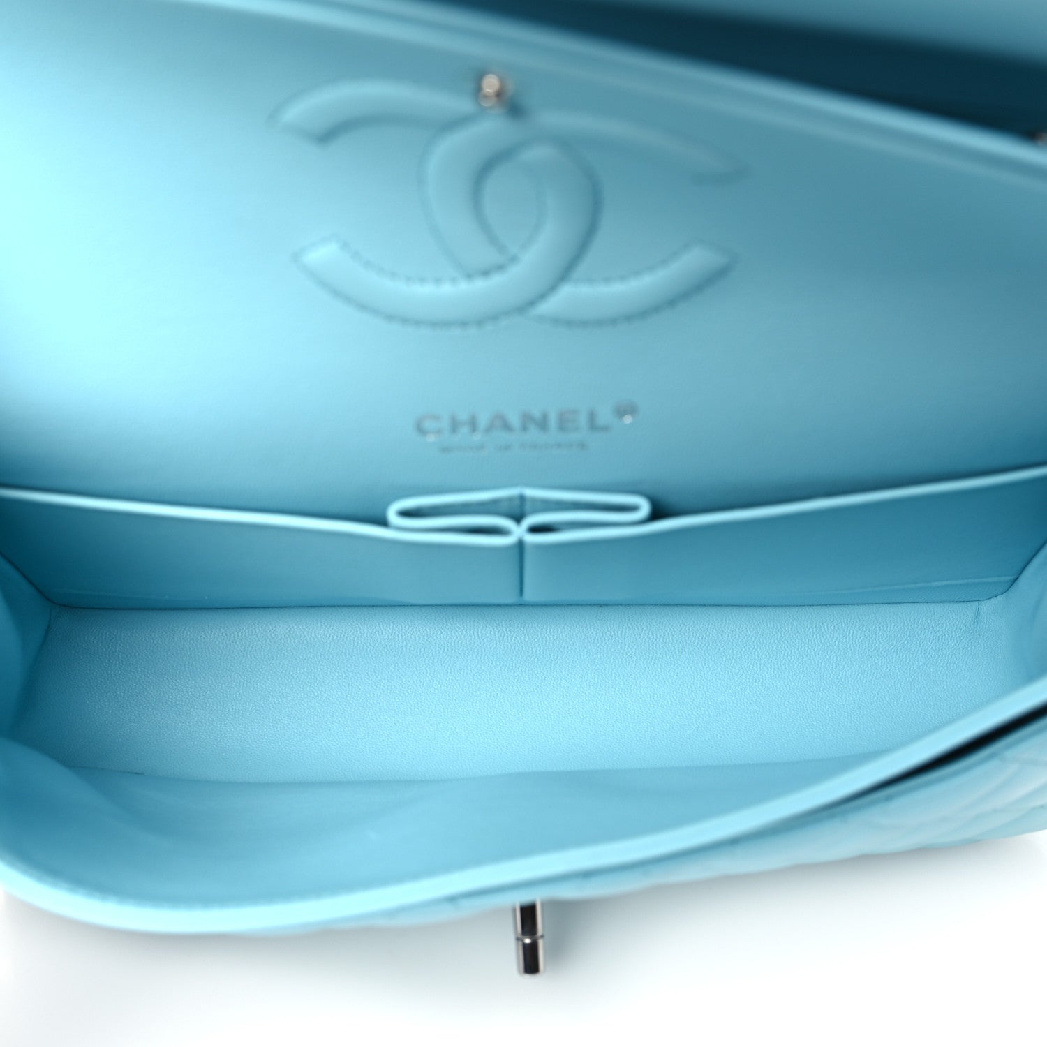 Chanel Lambskin Quilted Medium Double Flap Neon Blue 5 of 10