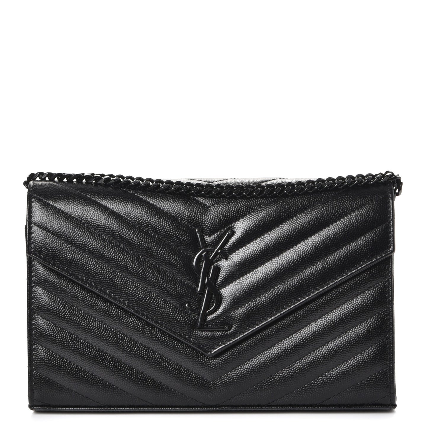 Grain De Poudre Matelasse Chevron Monogram Chain Wallet Black