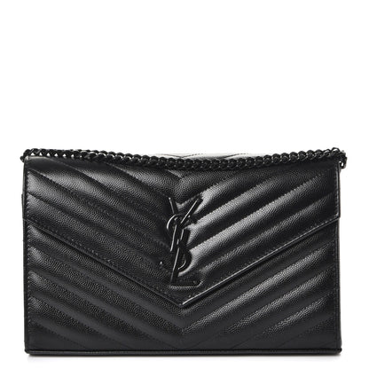 Saint Laurent Grain De Poudre Matelasse Chevron Monogram Chain Wallet Black 1 of 7
