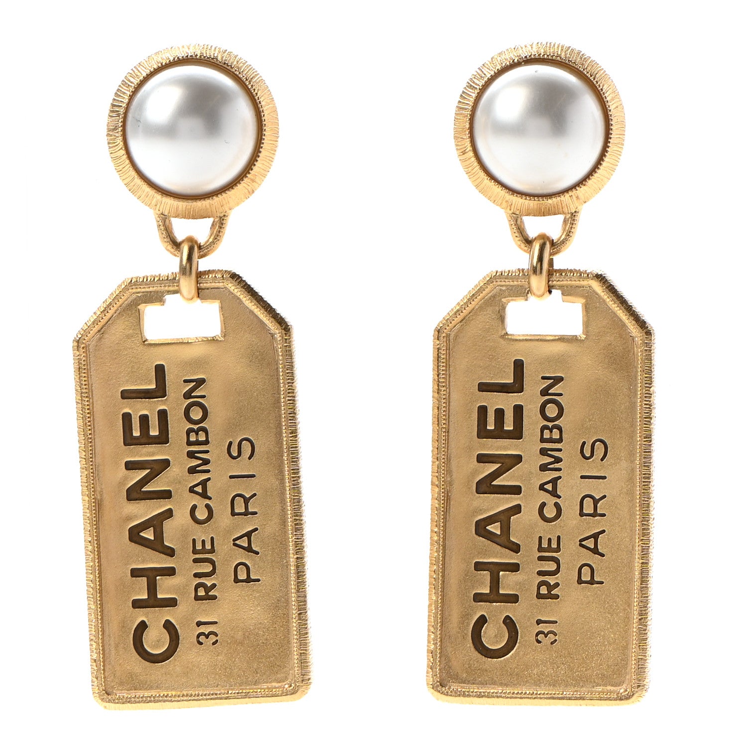 Chanel Pearl CC Tags Drop Earrings Gold 1 of 4