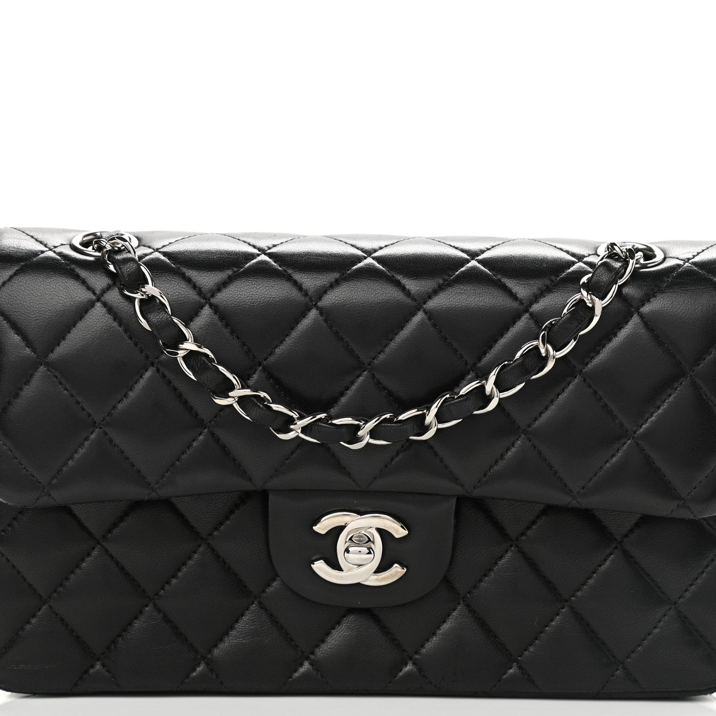 Lambskin Quilted Small Double Flap Black