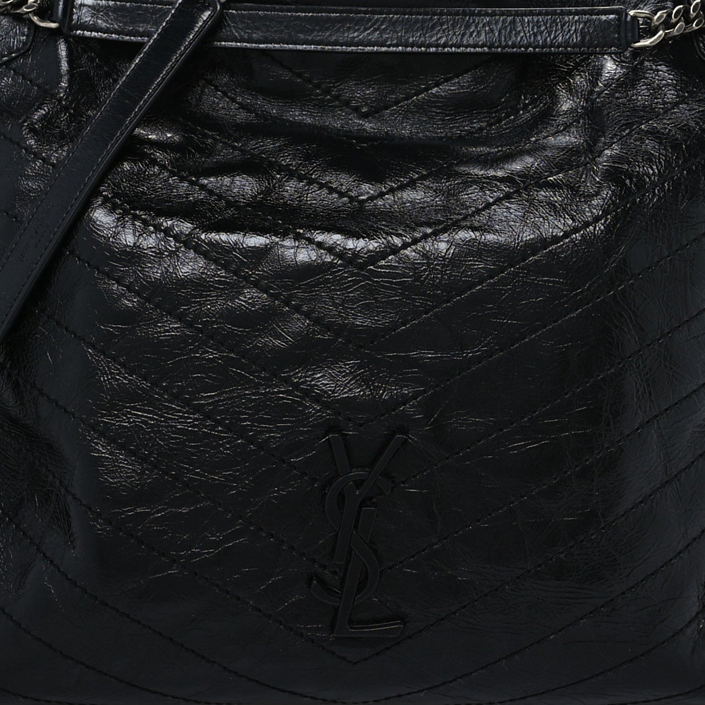 Crinkled Calfskin Matelasse Monogram Large Niki Shopper Tote Black