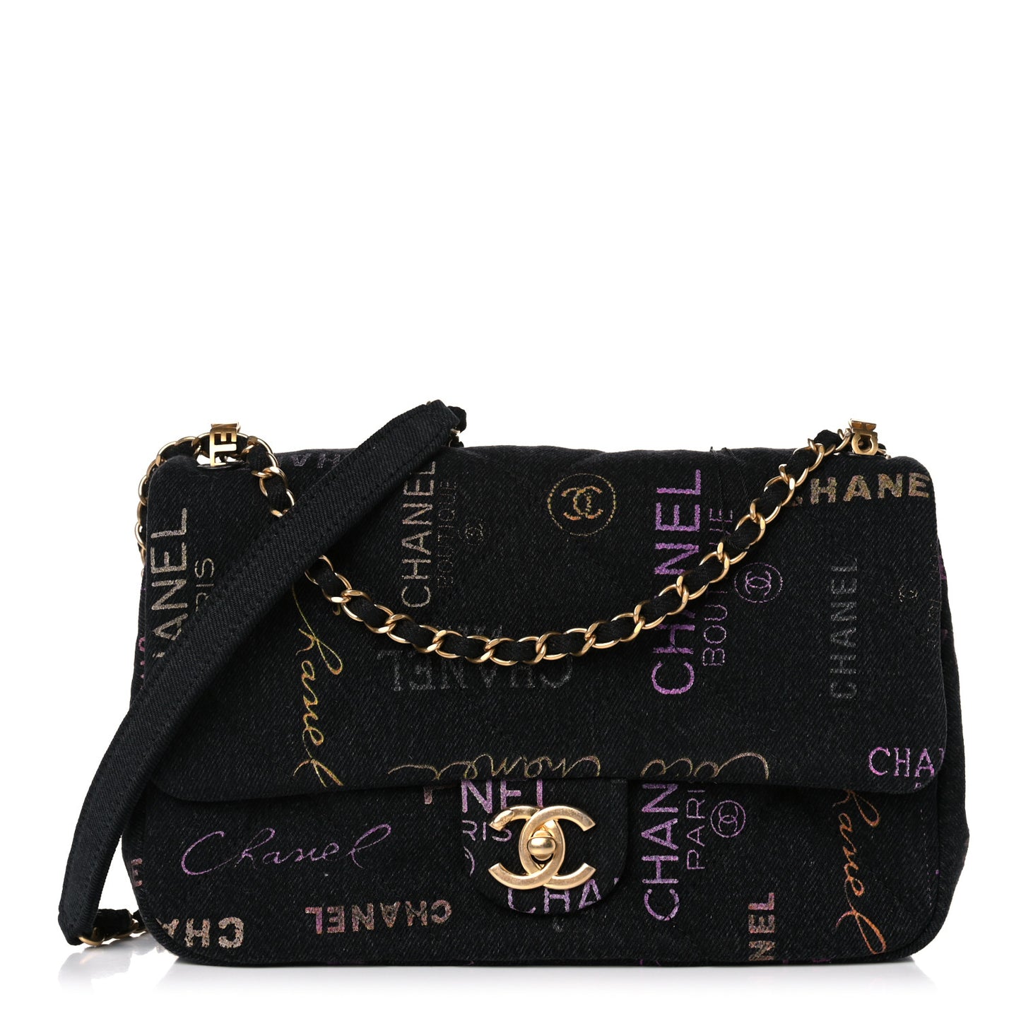 Denim Quilted Denim Mood Large Flap Black Multicolor