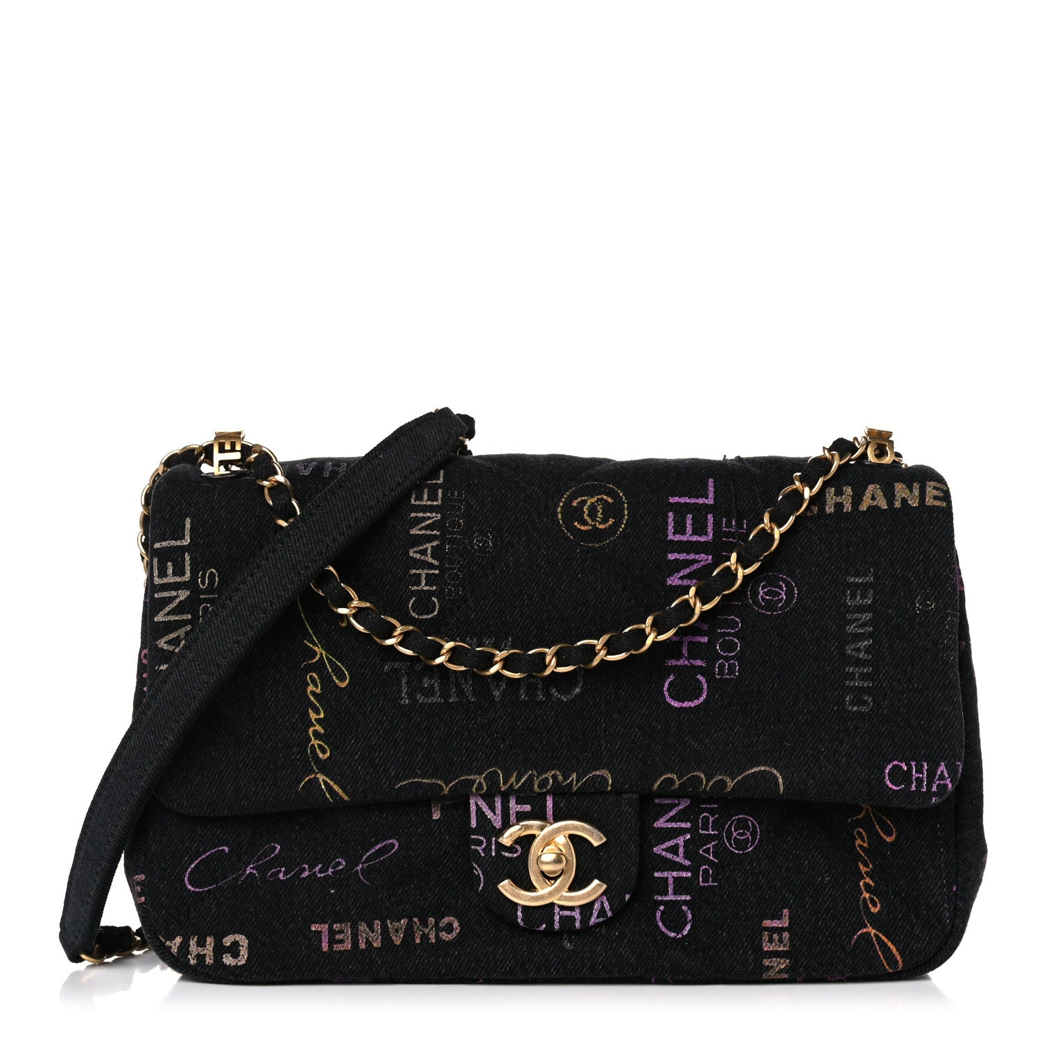 Chanel Denim Quilted Denim Mood Large Flap Black Multicolor 1 of 10