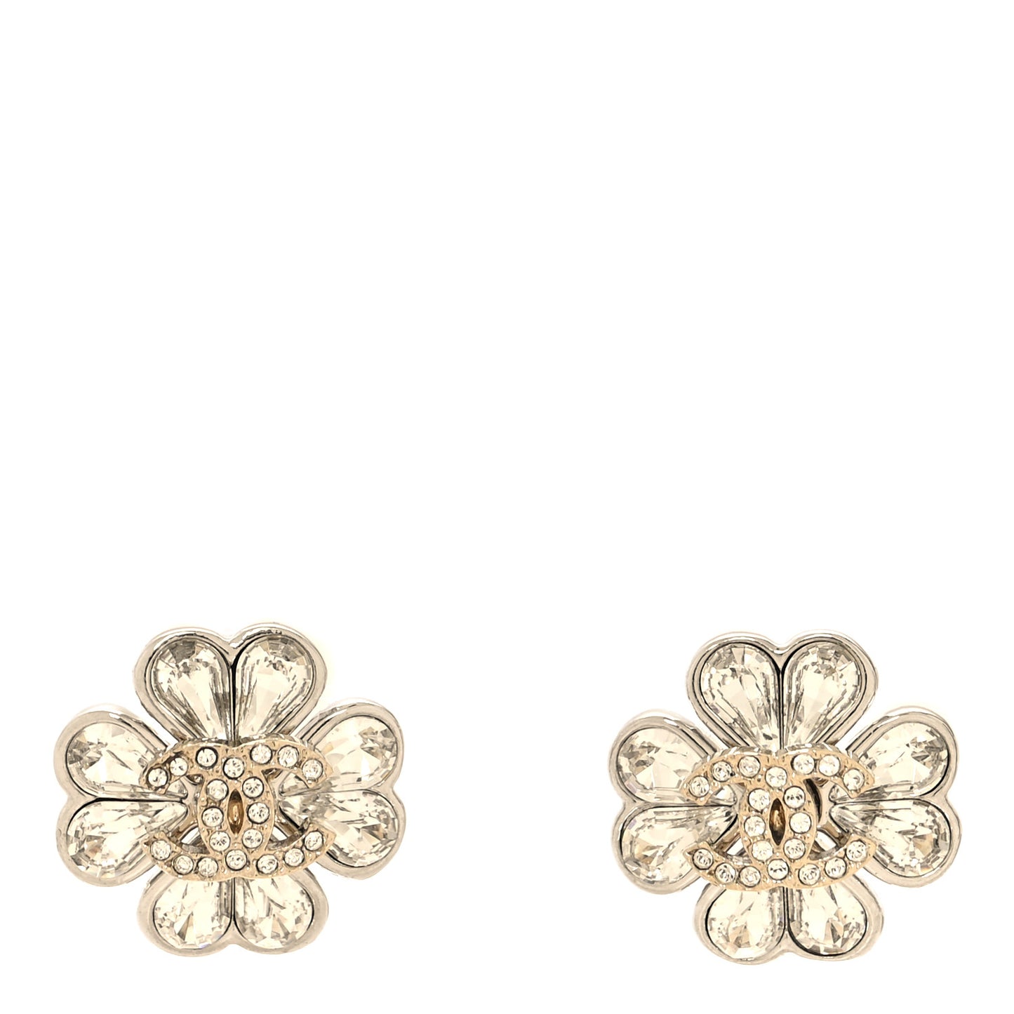 Metal Crystal CC Clover Heart Earrings Silver Gold
