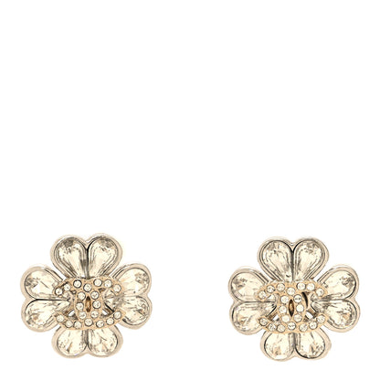 Chanel Metal Crystal CC Clover Heart Earrings Silver Gold 1 of 5