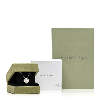 Van Cleef & Arpels 18K White Gold Mother of Pearl Vintage Alhambra Pendant Necklace 6 of 6