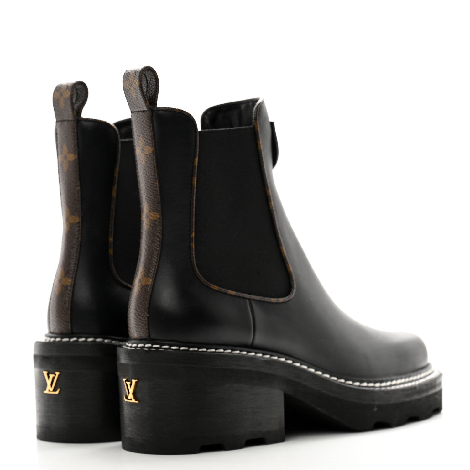 Louis Vuitton Calfskin Monogram Beaubourg Ankle Boots 37 Black 4 of 11