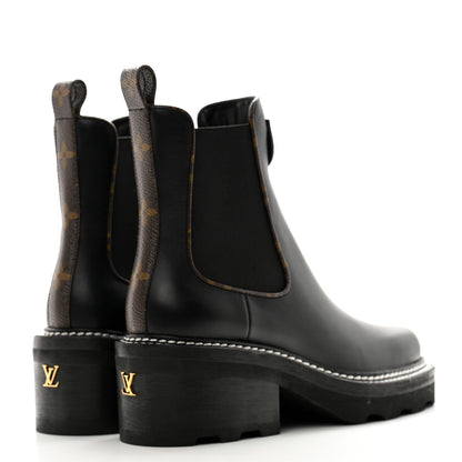 Louis Vuitton Calfskin Monogram Beaubourg Ankle Boots 37 Black 4 of 11