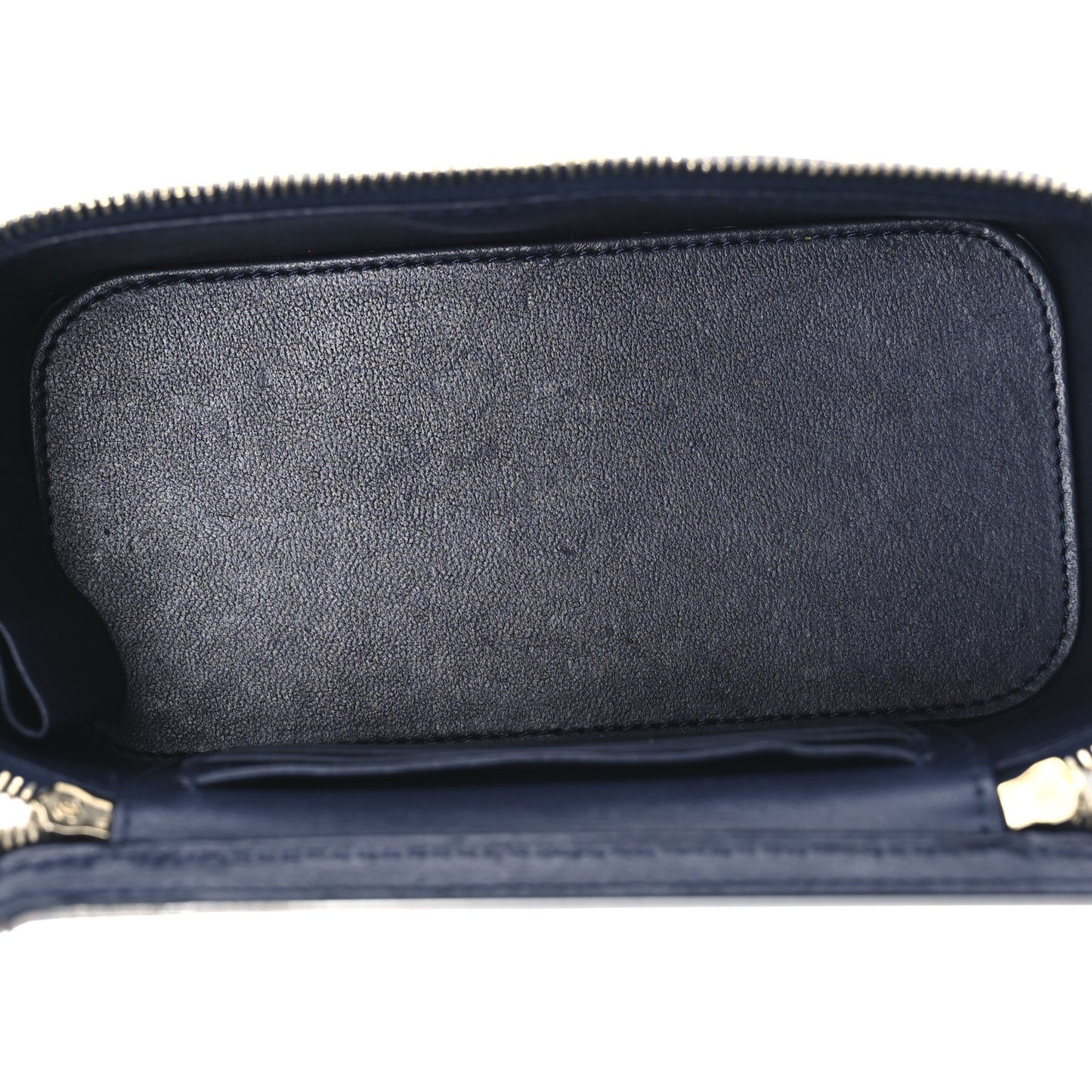 Lambskin Quilted Small Charming Top Handle Vanity Case With Chain Navy Blue