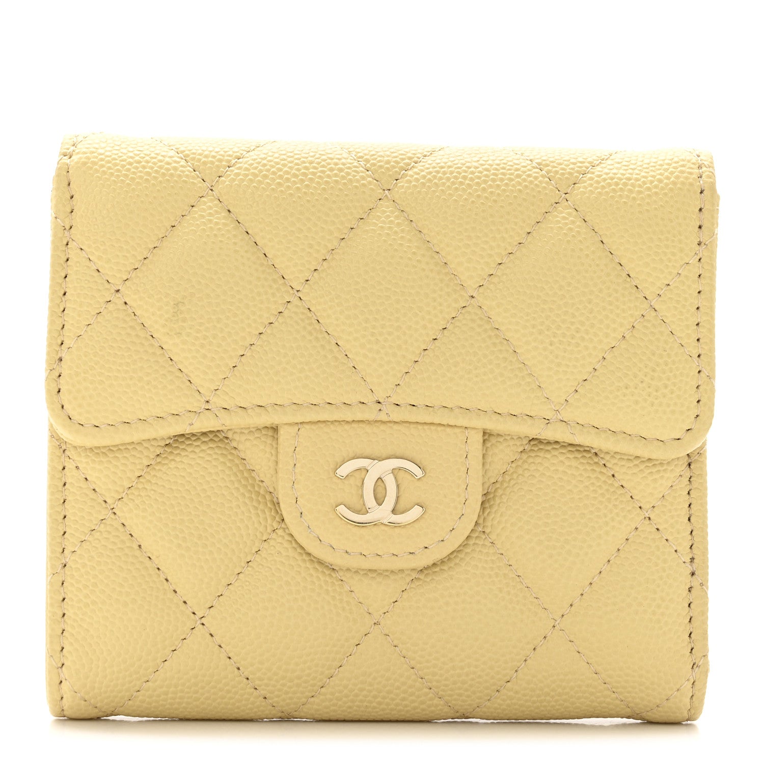 Chanel Caviar Quilted Compact Flap Wallet Yellow 1 of 11