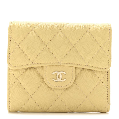 Chanel Caviar Quilted Compact Flap Wallet Yellow 1 of 11