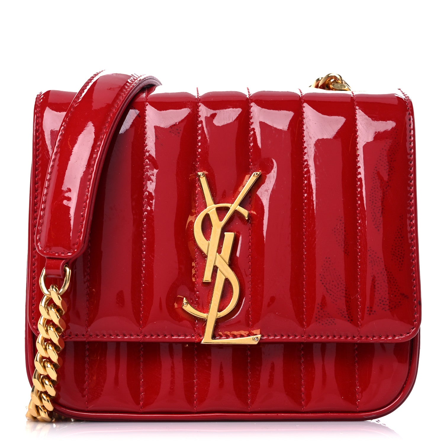 Saint Laurent Patent Matelasse Monogram Small Vicky Chain Bag Red 1 of 17