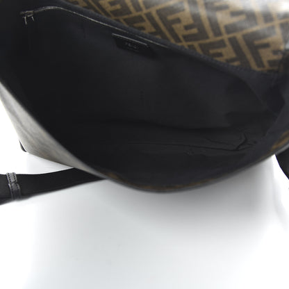 Fendi Glazed Fabric Vitello Liberty FF 1974 Diagonal New Messenger Flap Tobacco Moresco Black 5 of 10