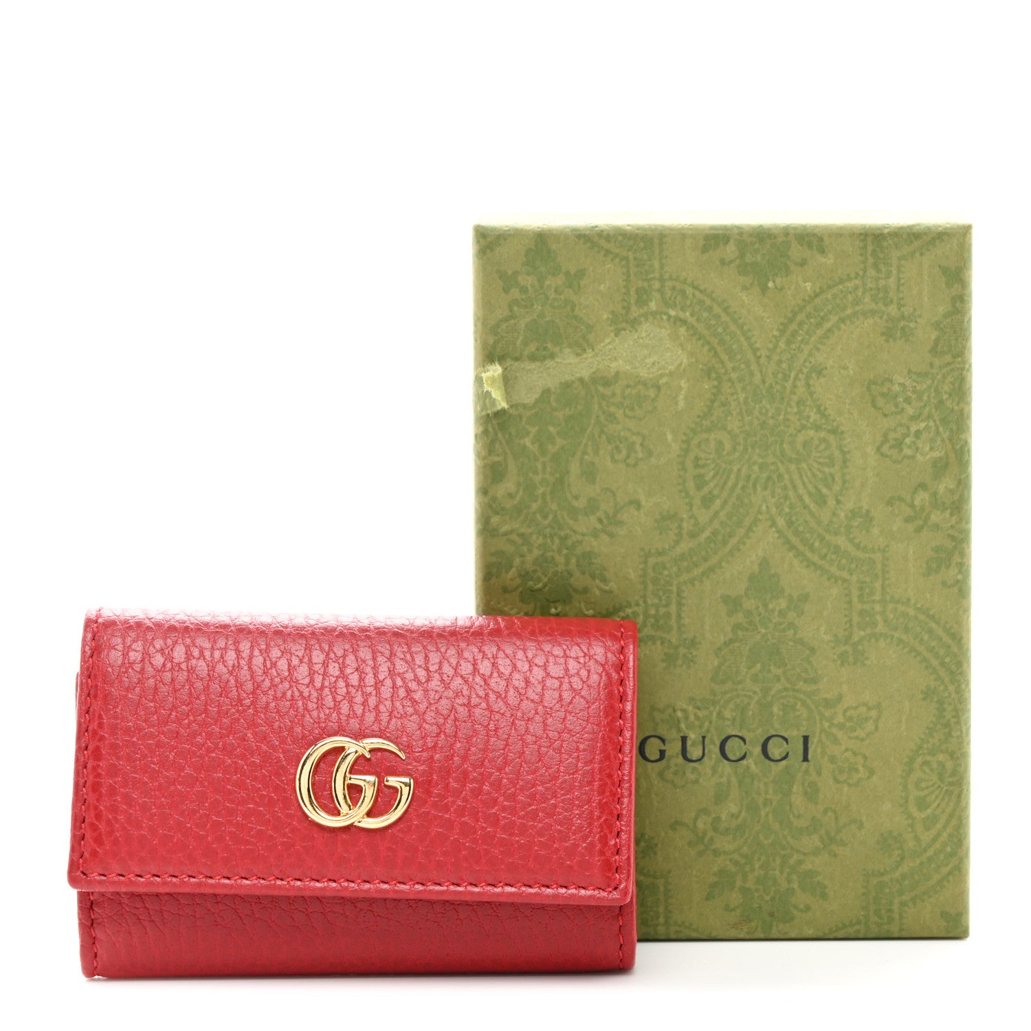 Gucci Pebbled Calfskin GG Marmont 6 Key Holder Hibiscus Red 8 of 8