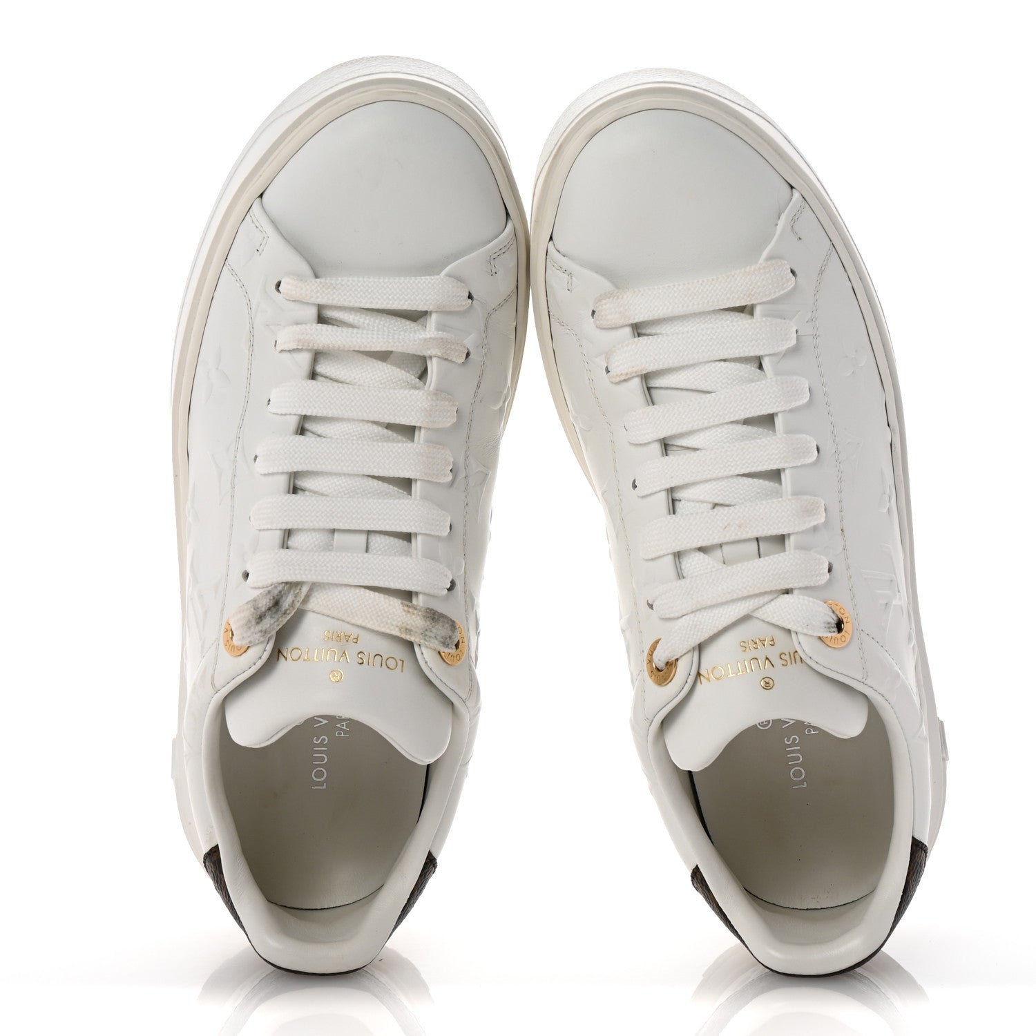 Louis Vuitton Lambskin Embossed Monogram Time Out Sneakers 36 White 2 of 10