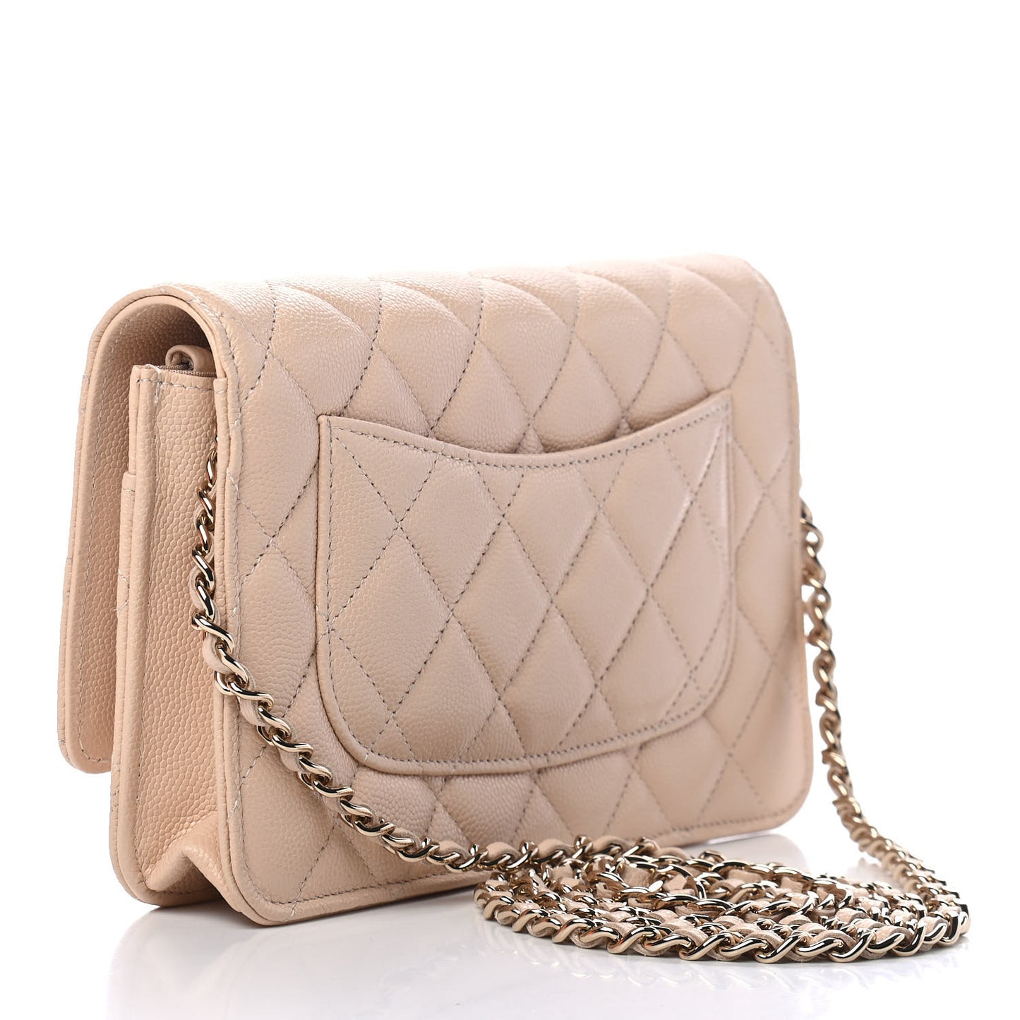 Caviar Quilted Coco Candy Wallet On Chain WOC Beige