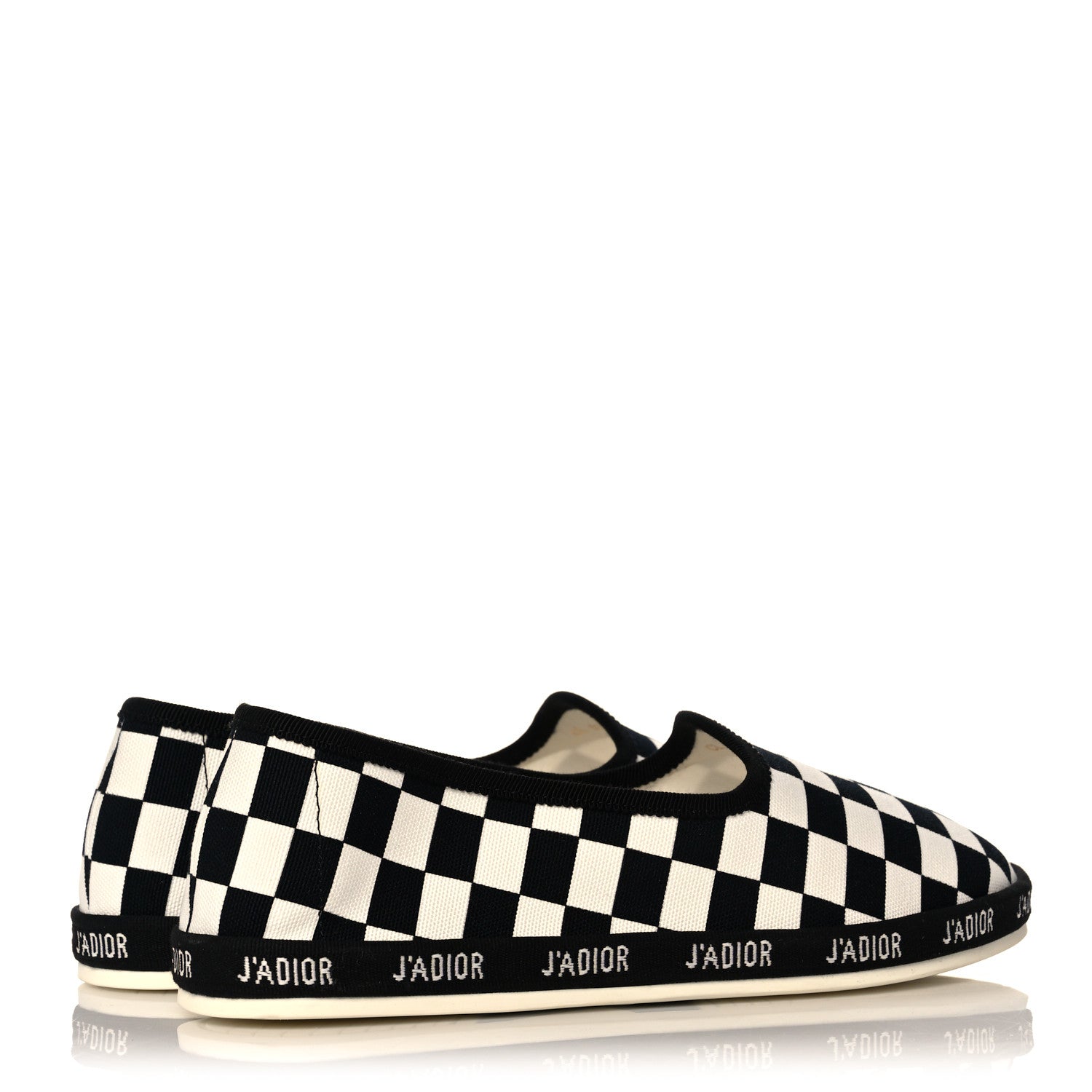 Christian Dior Canvas Checkered Print J'Adior Slip On Flats 35 Black White 4 of 8