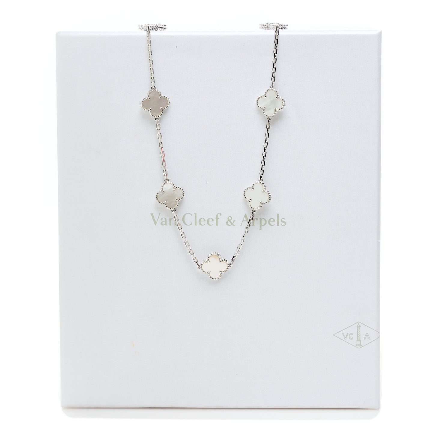 18K White Gold Mother of Pearl 10 Motifs Vintage Alhambra Necklace