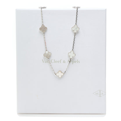 Van Cleef & Arpels 18K White Gold Mother of Pearl 10 Motifs Vintage Alhambra Necklace 6 of 6