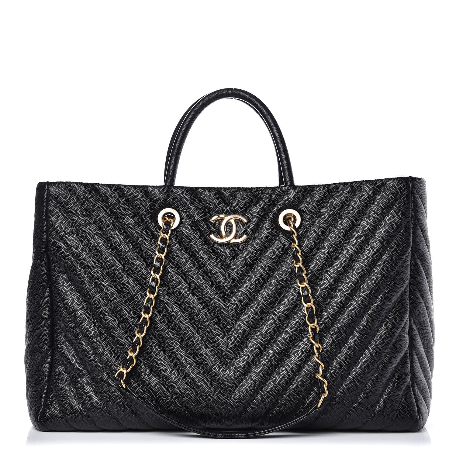 Chanel Caviar Chevron Quilted Coco Handle Shopping Tote Black 1 of 13