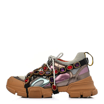 Gucci X SEGA Metallic Calfskin Mesh Removable Crystals Womens Flashtrek Sneakers 39 Rame Mystic White Lago 1 of 7