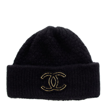 Chanel Cashmere Silk CC Beanie Hat Black 1 of 4