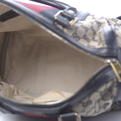 Gucci Monogram Selleria Calfskin Vintage Web Medium Boston Beige Blue 5 of 20