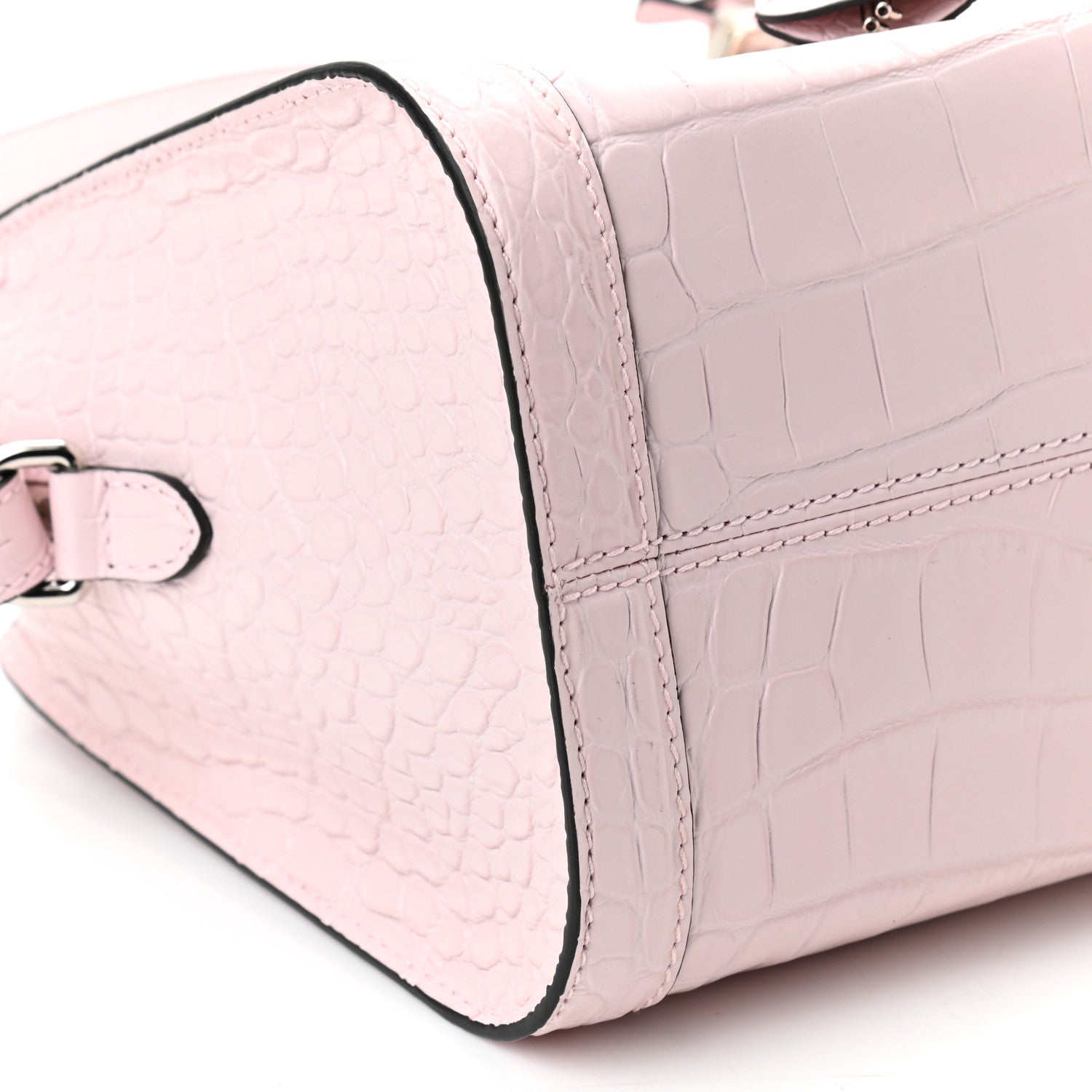 Alexander McQueen Calfskin Crocodile Embossed Small Skull Padlock Zip Around Tote Pink 9 of 10