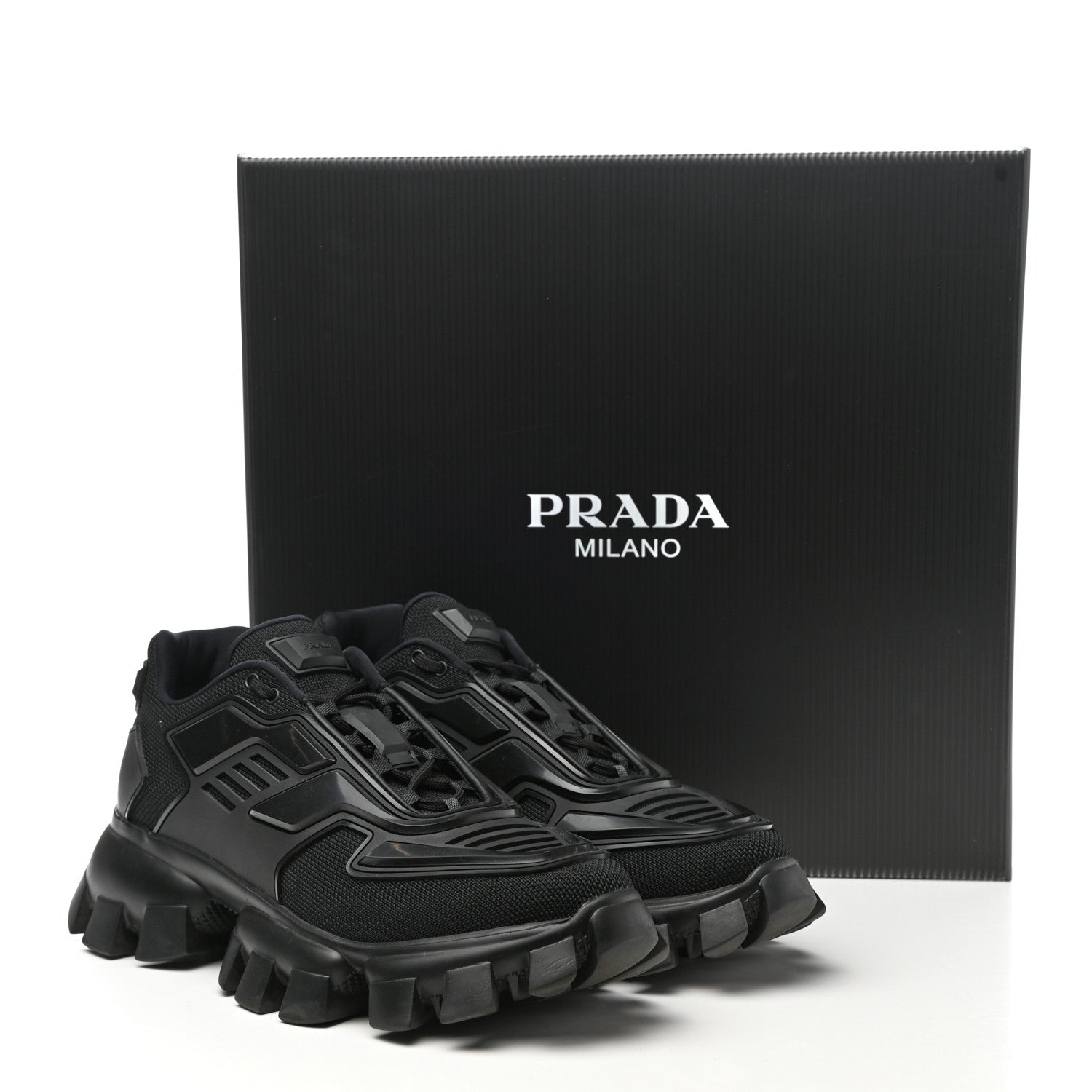 Prada Rubber Knit Fabric Mens Cloudbust Thunder Sneakers 8 Black 10 of 10