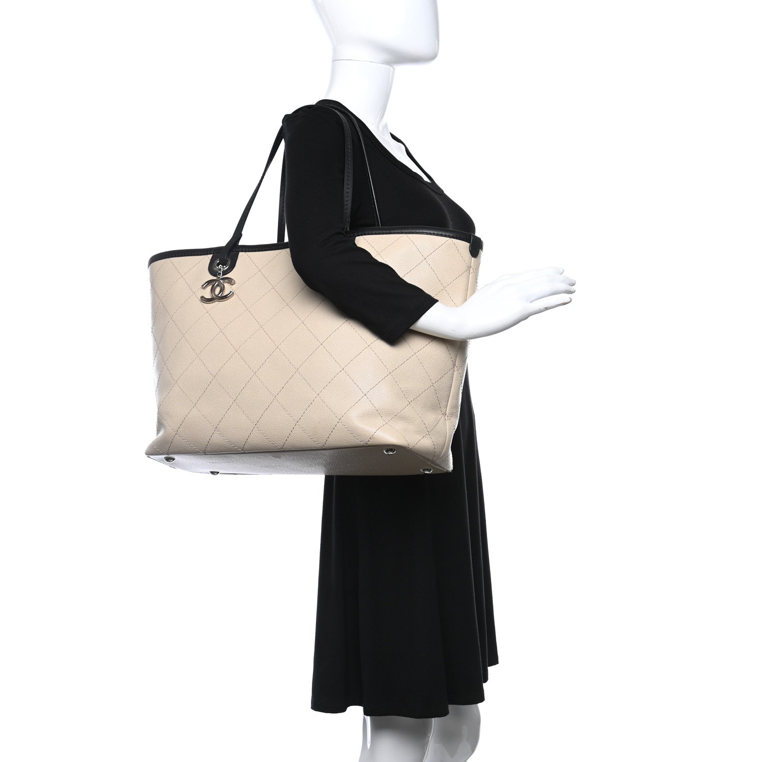 Chanel Grained Calfskin Large Fever Shopping Tote Beige 2 of 10