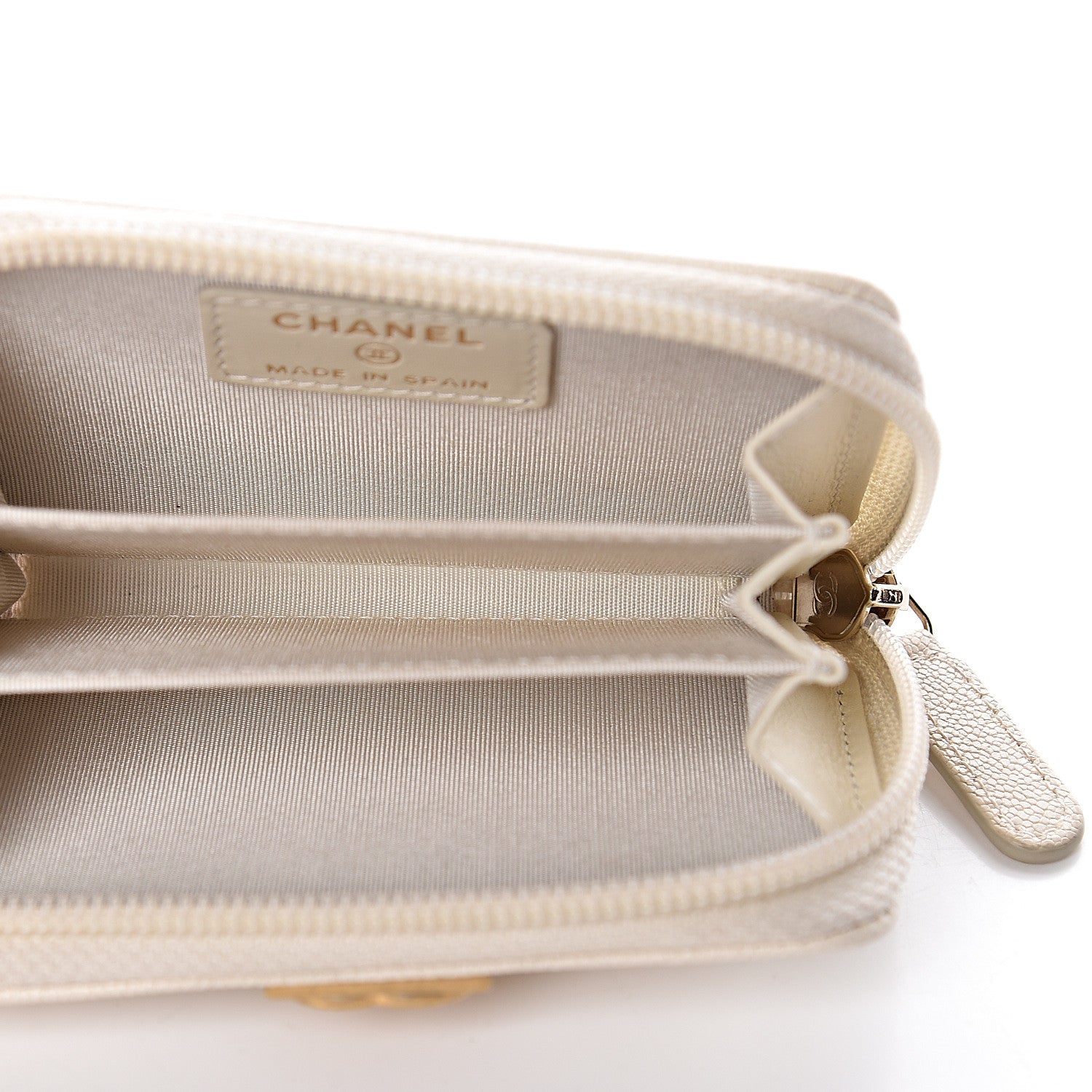 Chanel Caviar Quilted Boy Zip Around Coin Purse Wallet Ivory 5 of 8