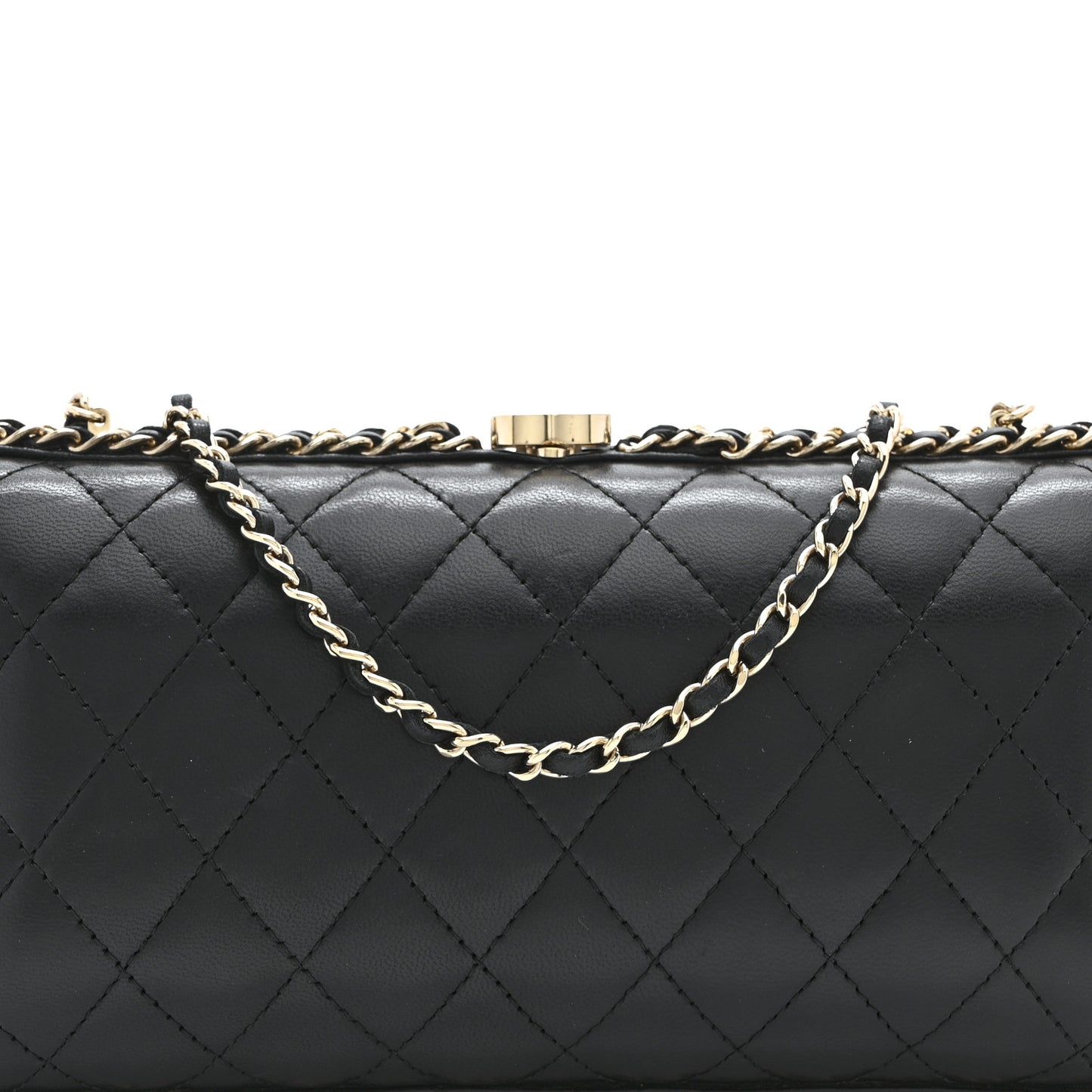 Lambskin Quilted Chain Around Clutch Black
