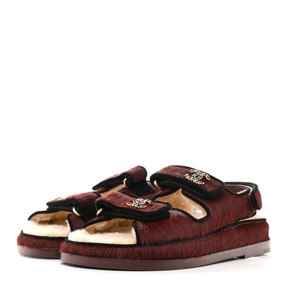 Chanel Calf Hair Suede Shearling Dad Sandals 36 Burgundy Black 4 of 10