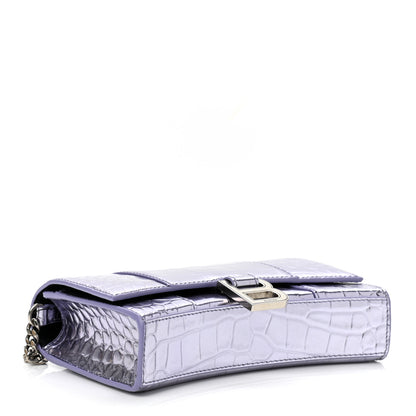 Balenciaga Shiny Metallic Calfskin Crocodile Embossed Hourglass Chain Bag Lilac 4 of 9