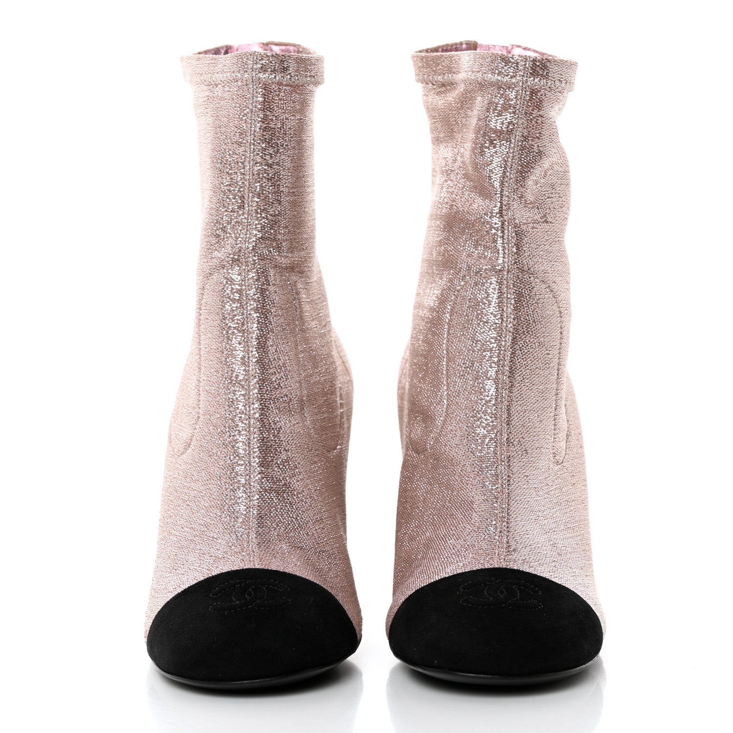 Chanel Fabric Suede Kidskin CC Cap Toe Short Boots 37.5 Pink Black 2 of 11